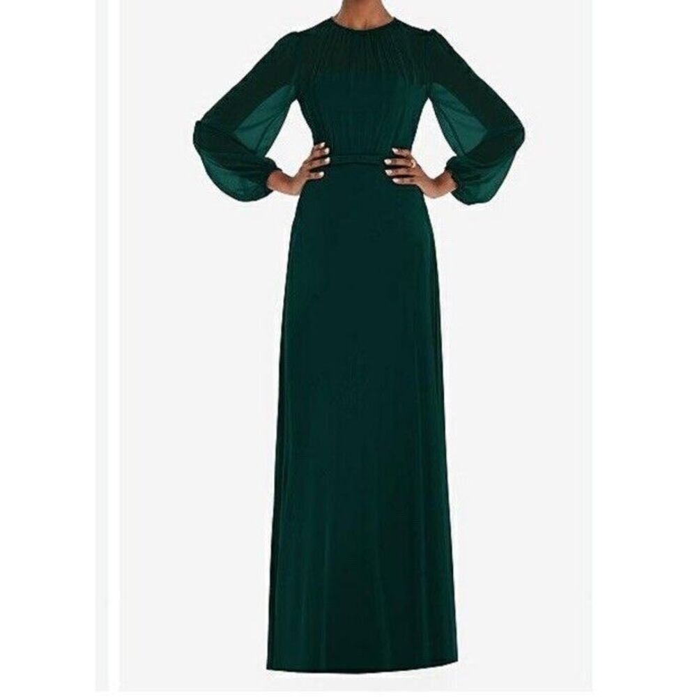 Dessy Collection Formal Gown 3098 Evergreen‎ Sz 16R Bridesmaid Prom Sleeves NWT